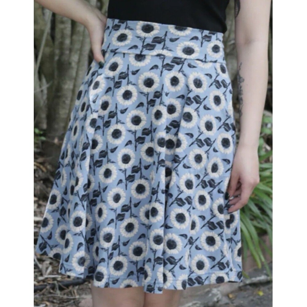 Effie's Heart M Carnaby Circle Skirt Girasole A-line Cotton Blue Sunflower Retro